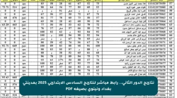 نتائج الدور الثاني.. رابط مباشر لنتائج السادس الابتدائي 2025 بمدينتي بغداد ونينوى بصيغة PDF